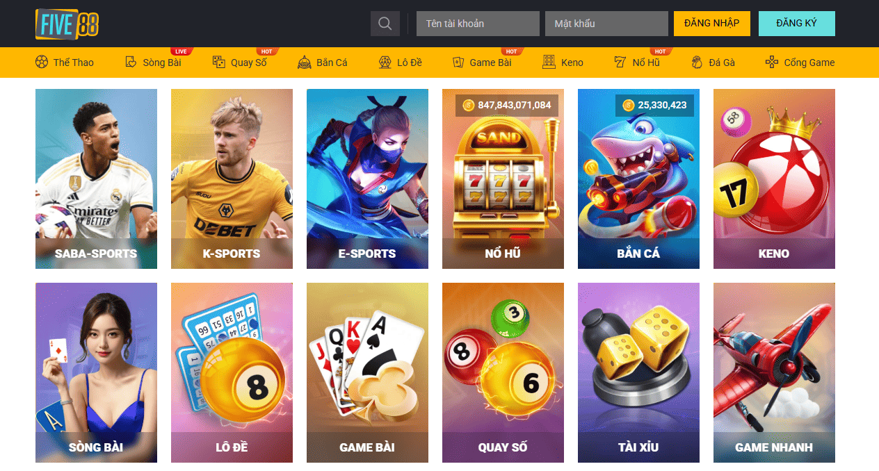 FIVE88 Cổng Game Cá Cược Đáng Tin Cậy Với Tỷ Lệ Thưởng Cao 2 Điểm qua những sảnh game hấp dẫn có tại FIVE88