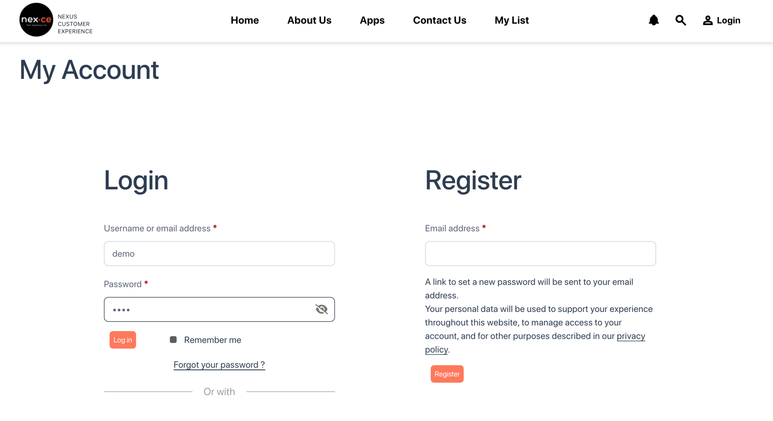 Nexce.io Login Page