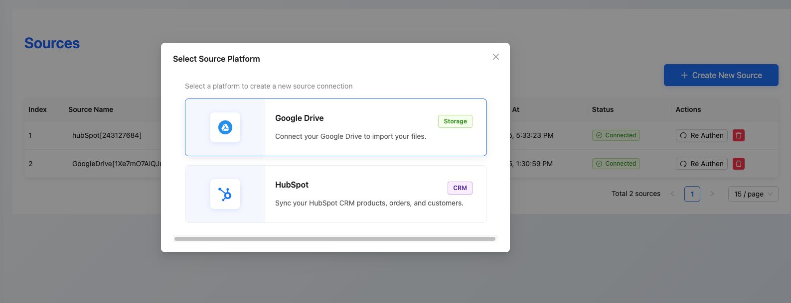 Select Google Drive Source Type