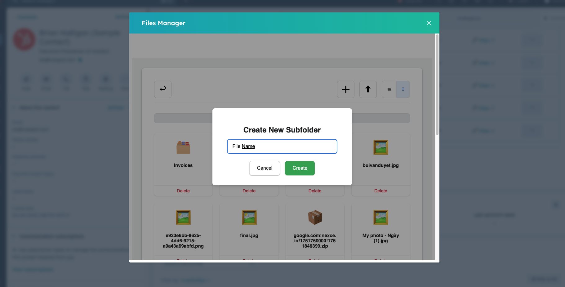 Create New Folder Interface